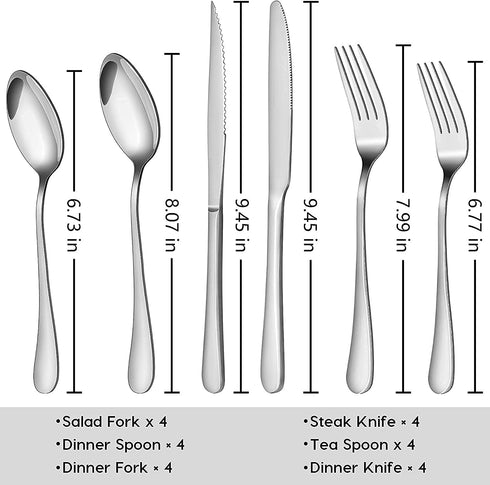 24-Piece Silverware Set with Steak Knives, Premium Stainless Steel Flatware Set for 4, Elegant Cutlery Utensil Sets, Tableware Set Include Knives Forks Spoons, Mirror Polished& Dishwasher Safe