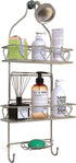 Upgraded! GeekDigg Bathroom Hanging Shower Head Caddy Organizer, Three Tier, Rust Proof Premium Hanger Design With Suction Cups, Hooks, Bath Room Caddies Hang on Showers Head, Shower Organizer, Silver