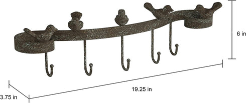 Lavish Home Decorative Birds on Ribbon Cast Iron Shabby Chic Rustic Wall Mount Hooks for Coats, Towels, Hats, Scarves, Jewelry, and More, (L) 19.25?x (W) 3.75?x (H) 6?