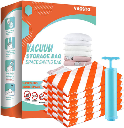 Vacuum Storage Bags,Space saver Bags 6 Pack Small( 23.6 X 15.7)With Handpump Travel Space Saver Compression Seal Bags for Clothes, Double Zip Seal & Leak Valve