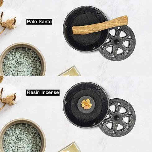 Incense Burner, Incense Burner Holder, Cast Iron Incense Burner with Incense Stick Holder and Fireproof Cotton. Ideal for Incense Sticks, Resin Incense, Cone Incense and Ritual Purpose, Decor, Etc.¦