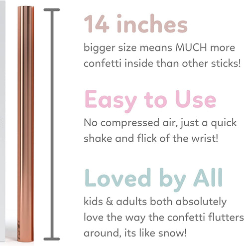 8 Pack Rose Gold Confetti Sticks | Extra Large (14 inch) | TUR Party Supplies | Bulk Colorful Confetti Wands Perfect for Weddings, Birthdays, Bachelorette Parties and Photoshoots | Now with More Confetti! | Flick Wrist to See Confetti Flutter!