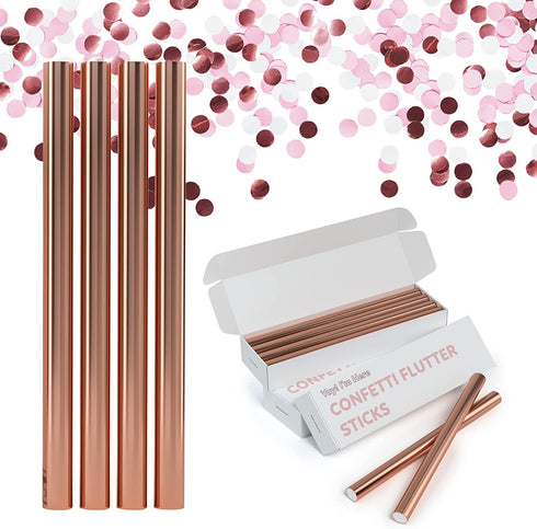 8 Pack Rose Gold Confetti Sticks | Extra Large (14 inch) | TUR Party Supplies | Bulk Colorful Confetti Wands Perfect for Weddings, Birthdays, Bachelorette Parties and Photoshoots | Now with More Confetti! | Flick Wrist to See Confetti Flutter!