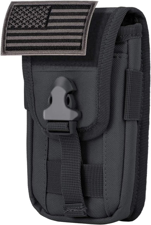 IronSeals Tactical Cell Phone Holster Pouch, Tactical Smartphone Pouches Cellphone Case Molle Gadget Bag Molle Attachment Belt Holder Waist Bag for 4.7"-6.7" with Armor Case on with US Flag Patch