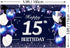 Happy 15th Birthday Banner Backdrop Sign Background 15 Birthday Party Decorations Supplies for Boys Teenagers 6 x 4ft Blue Purple