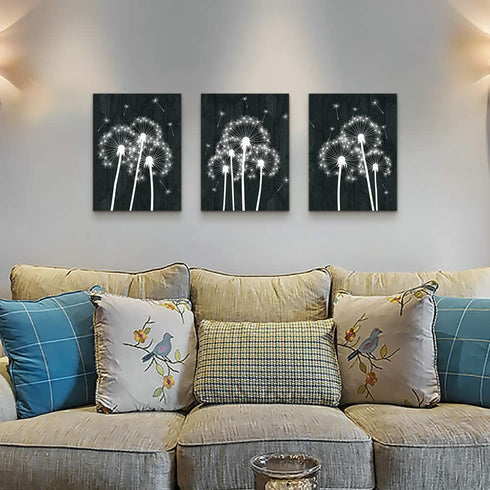 Canvas Wall Art For Living Room Family Wall Decor For Bedroom Kitchen Black And White Pictures Dandelion Flowers Painting Fashion Office Artwork 3 Pieces Framed Canvas Art Bathroom Home Decorations