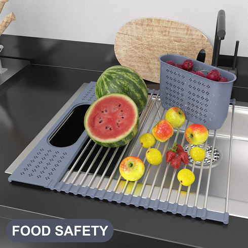 Fixparts Roll Up Dish Drying Rack Over The Sink Dish Drying Rack,Multi-Purpose Kitchen Rolling Dish Drainer Foldable SUS304 Stainless Steel Dish Drying Rack?17.5" x 15.2"?