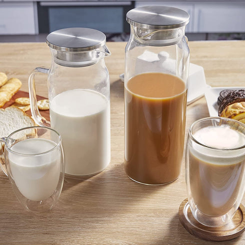 Glass Pitcher with Lid and Spout, 40 oz Glass Water Pitcher for Fridge, Glass Carafe for Iced Tea, Hot/Cold Water, Coffee, Juice, Lemonade, Small Glass Pitcher, Ideal Gift for Thanksgiving Christmas