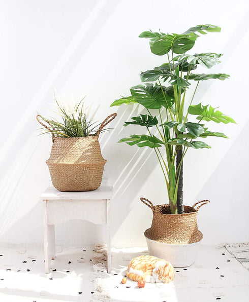 BlueMake Woven Seagrass Belly Basket for Storage Plant Pot Basket and Laundry, Picnic and Grocery Basket (Large, Original)