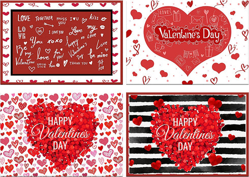 Valentine's Day Placemats Set of 4 Washable Cotton Linen Heat Resistant Table Place Mats Happy Lover Romantic Rose Love Red Placemats for Holiday Banquet Dining Kitchen Table Decor (Valentine's Day)