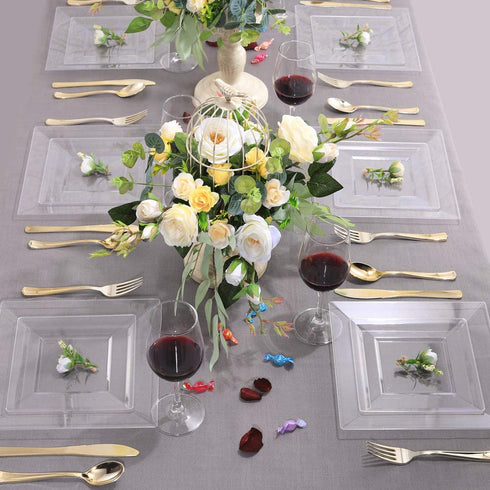 WDF 60PCS Clear Plastic Plates-Clear Square Disposable Plates-7inch Plastic Appetizer Plates-Premium Clear Dessert/Salad Plates for Wedding &Parties