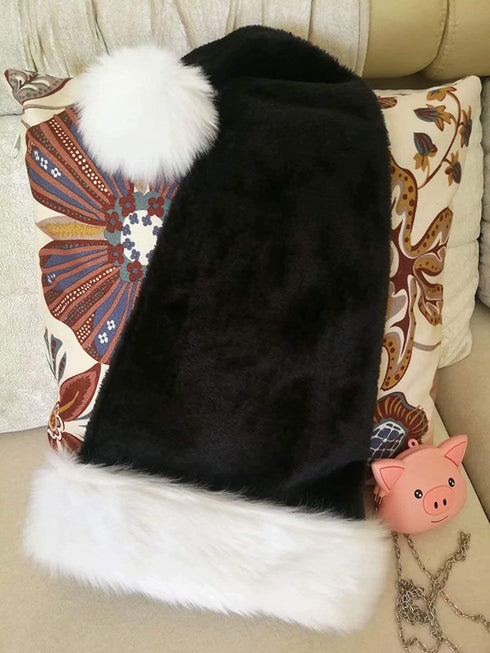 Black and White Deluxe Adults Santa Hat for Black Christmas Theme
