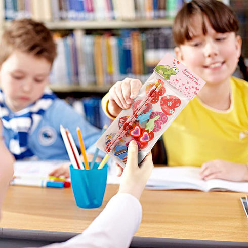 Valentines Day Gifts for Kids Classroom - 28 Packs Super Value Valentines Stationery Kit, Valentines Cards, Valentines Pencils, Erasers, Pen Sharpeners,Pen Holders,Valentine Exchange Party Favors Toys