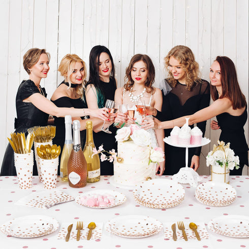 DECORLIFE Rose Gold Plates and Napkins Party Supplies Serves 24, Rose Gold Paper Plates, 12oz Cups Included, Complete Pack for Baby Shower, Graduation, Retirement, Birthday and Wedding, Total 192 PCS