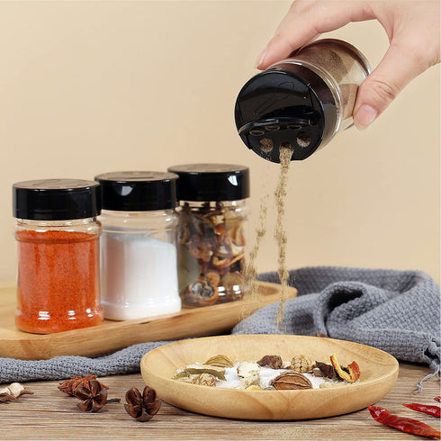 Abgream Plastic Spice Jars - 20 Pack Clear Containers Condiment Pots BPA free with Black Caps, Chalkboard labels, Chalk Marker for Storing Spice, Herbs, Salt, Pepper (5 oz)