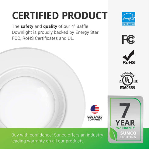 Sunco Lighting 4 Inch LED Can Lights Retrofit Recessed Lighting, Baffle Trim, Dimmable, 3000K Warm White, 11W=60W, 660 LM, Damp Rated, Replacement Conversion Kit UL Energy Star Listed 4 Pack