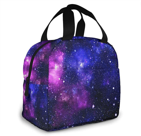 Purple Galaxy Insulated Lunch Bag for Women Lunch Box Cooler Tote Bag with Pocket Reusable Lunch Bag for Work School Hiking Picnic