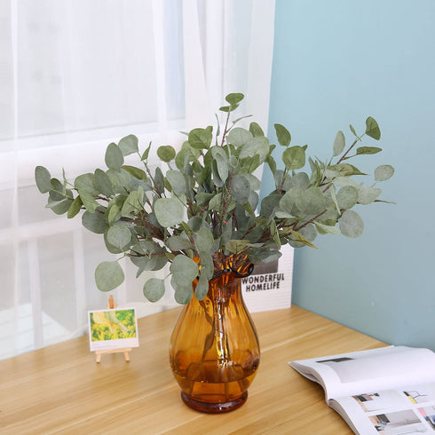 ZHIIHA Pack of 6 Eucalyptus Stems Artificial Silver Dollar Leaves Artificial Greenery Faux Holiday Greens Flower Leaf Arrangement for Home Decor