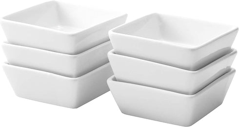 Bruntmor Ceramic Square Baking Ramekins for Souffl©, Cr¨me Brulee, Jams, Dipping Sauces, French Onion Soup Oven Safe, Appetizer Sauce Dipping Bowls, (4 Oz, Set of 6), White