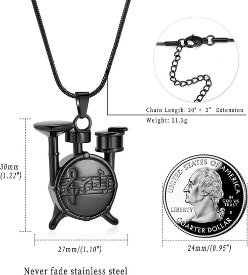 mingkejw Cremation Jewelry Drum kit Set Music Urn Necklace for Ashes for Women Men Memorial Keepsake Human Ashes Pnedant
