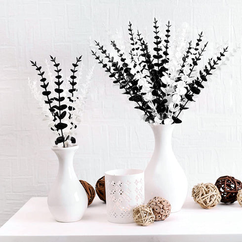 Artificial Eucalyptus Stem Faux Eucalyptus Branches Farmhouse Silver Dollar Eucalyptuses Leaf Bouquet for Shower Wedding Party Table Centerpiece 14.1 Inch (Black,30 Pieces)