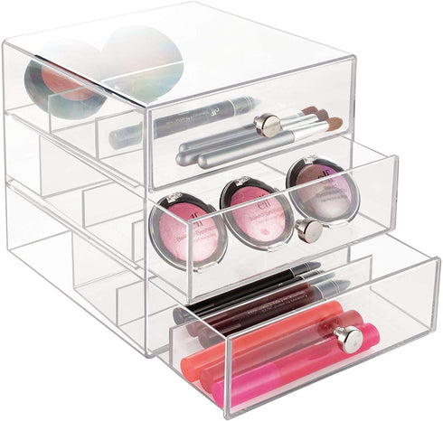 iDesign 3 Plastic Vanity, Compact Storage Organization Drawers Set for Cosmetics, Glasses, Dental Supplies, Hair Care, Bathroom, Dorm, Desk, Countertop, Office, 7" x 6.5" x 6.5"