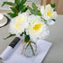 Artificial Peony Arrangements in Round Glass vase for Home Table Office Wedding Decoration. Fake Flowers in Pot, Table centerpieces Party Indoor Decor Gifts for Honey. Great, White, 15.4 inches tall