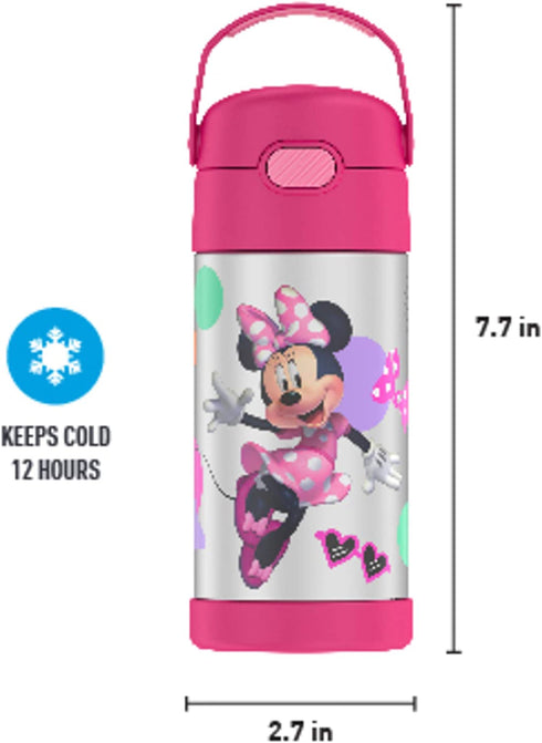 THERMOS FUNTAINER 12 Ounce Stainless Steel Vacuum Insulated Kids Straw Bottle, Minnie Mouse