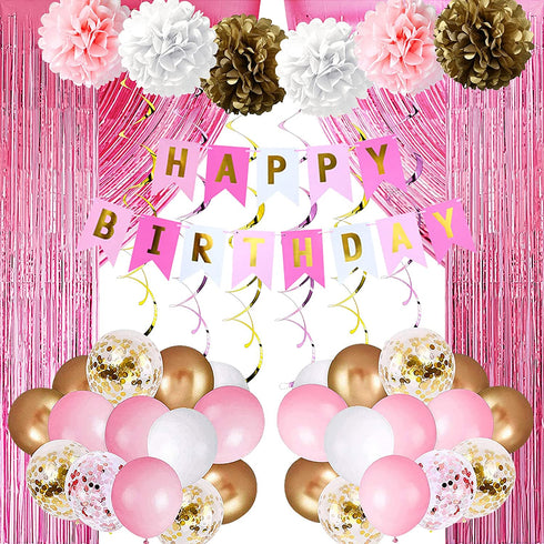 Archome 64pcs Pink Party/Birthday Decorations For Princess Decorations/Birthday Decorations For Grils/Women