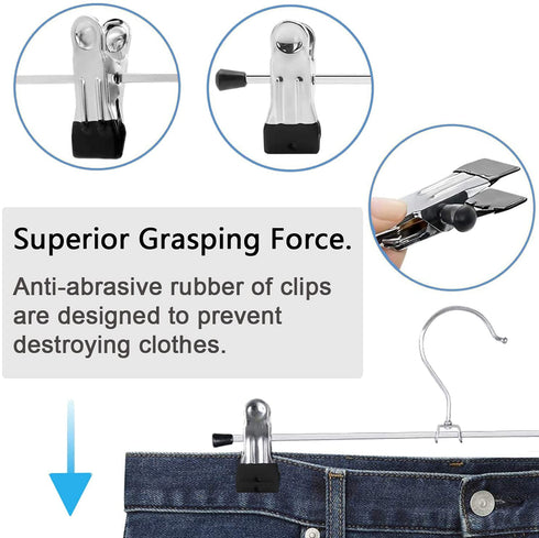 20 Pack Pant Hangers Skirt Hangers with Clips Metal Slack Hangers with Adjustable Non Slip Clip Ultra Thin Durable Clothes Hangers Space Saving Pant Hangers