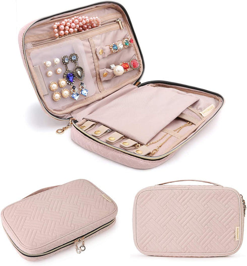 BAGSMART Jewelry Organizer Case Travel Jewelry Storage Bag for Necklace, Earrings, Rings, Bracelet, Soft Pink