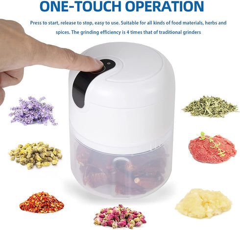 HeezeeBeezee Portable Electric Mini Garlic Chopper-Small Wireless Food Processor, Herb Grinder with USB Charging, Used for Ginger, Onion, Pepper, Vegetables, Meat, Herbs (3.4oz & 8.5oz Bowls), White