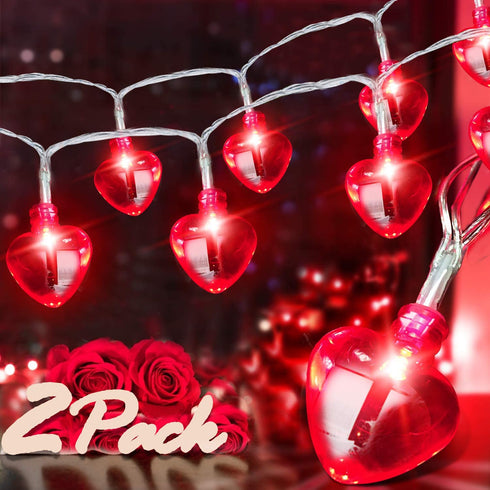 TURNMEON 2Pack 16.4Ft 40Led Valentines Day Decoration for Home Outdoor Valentines Lights Decoration, 8 Mode Heart Lights Valentines Day Decor String Lights Battery Operated for Home