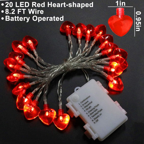 TURNMEON 2Pack 16.4Ft 40Led Valentines Day Decoration for Home Outdoor Valentines Lights Decoration, 8 Mode Heart Lights Valentines Day Decor String Lights Battery Operated for Home