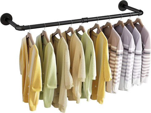 UlSpeed Clothing Rack Wall Mounted, 38.4in Industrial Pipe Wall Hanging Garment Rack, Space-Saving, Heavy Duty Wall Clothes Rack, Multi-Purpose Hanging Bracket for Laundry Room, Closet (Black, 1 Set)