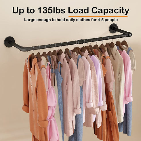 UlSpeed Clothing Rack Wall Mounted, 38.4in Industrial Pipe Wall Hanging Garment Rack, Space-Saving, Heavy Duty Wall Clothes Rack, Multi-Purpose Hanging Bracket for Laundry Room, Closet (Black, 1 Set)