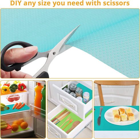 FUNYKICH Refrigerator Liners, 16PCS Refrigerator Mats Washable Shelf Liners Cabinet liner Drawer Liners Cupboard Liners Fridge Mats, Waterproof, Anti-Skid, 45x29cm, 4White/4Green/4Blue/4Orange