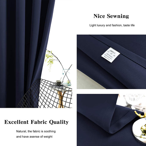JSFLY Blackout Curtains for Bedroom Thermal Insulated Solid Grommet Window Drapes for Living Room , Set of 2 Curtain Panels 52 W x 84 L inch Long Navy