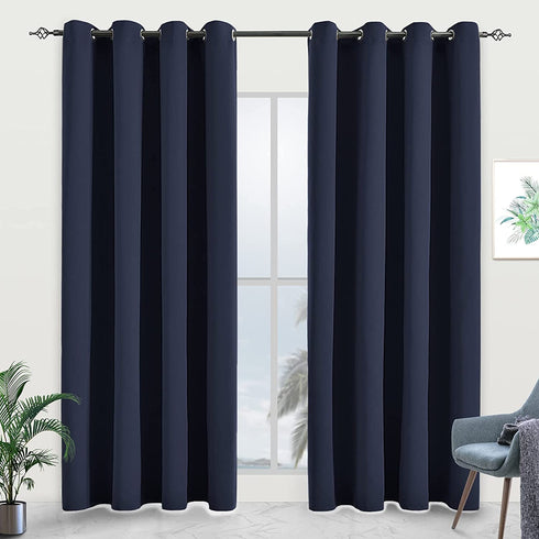 JSFLY Blackout Curtains for Bedroom Thermal Insulated Solid Grommet Window Drapes for Living Room , Set of 2 Curtain Panels 52 W x 84 L inch Long Navy