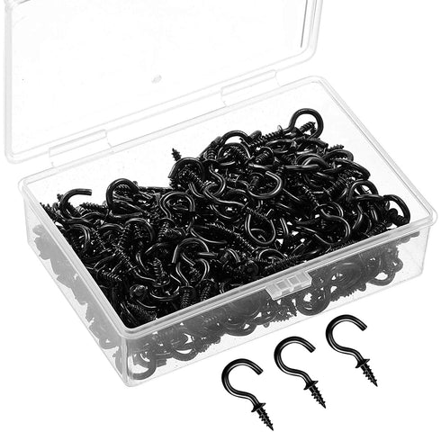 240 Pieces 1/2 Inch Cup Hooks Ceiling Hooks, Metal Cup Hook Screw-in Hanger for Indoor and Outdoor Hanging Use (Black)