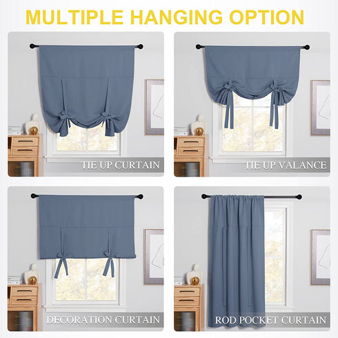 NICETOWN Kitchen Tie Up Curtain, Balloon Blackout Shades Window Treatment Valance for Loft, Bay Window (Stone Blue, Rod Pocket Single Panel, W46 x L63)