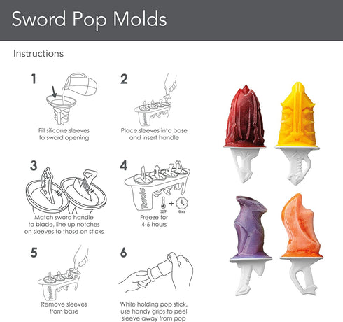 Tovolo Sword Ice Pop Molds Popsicle Maker, Flexible Silicone, Dishwasher Safe, Set of 4