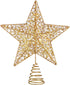 Toyvian Christmas Tree Topper Lighted Star - Gold Glitter Treetop Star LED Star Shape Light Hollow Star Xmas Party Decoration, 11.8 x 9.8 Inch, Gold