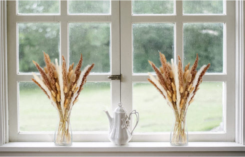 GREAT PEAK 100 Pcs Pampas Grass, 20 Pcs Natural Dried Pampas, 20Pcs White Pampas, 60Pcs Rabbit Tail Grass for Home and Boho Decor, Wedding Flower Arrangement, Fluffy Pampas Tall Grass Bouquet