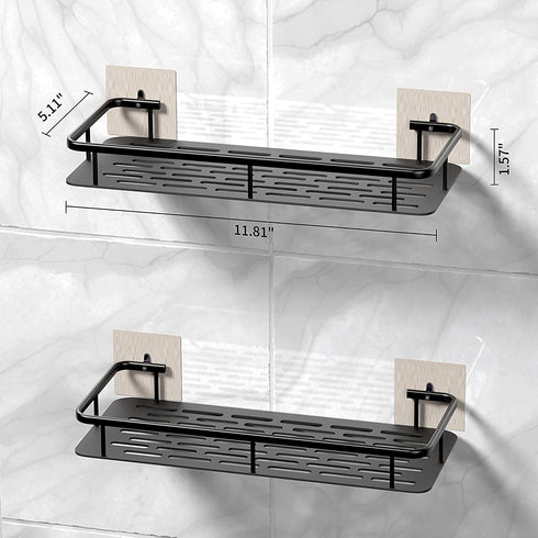 Shower Caddy Bath Shelf 2 Pack Rustproof Bathroom Organizer Adhesive Basket Storage No Drilling Wall Mounted Stainless Steel 2-in-1 Kitchen Spice Racks, Matte Black