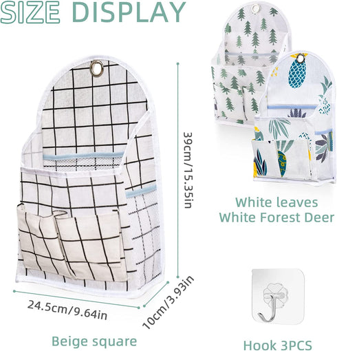3 Pcs Wall Hanging Organizer Bags with Hooks, Waterproof Door Closet Storage Bags, Hanging Pockets, Linen-Cotton Storage Bags, Bedside Storage, Baby Storage, Doorway Key Letter Storage