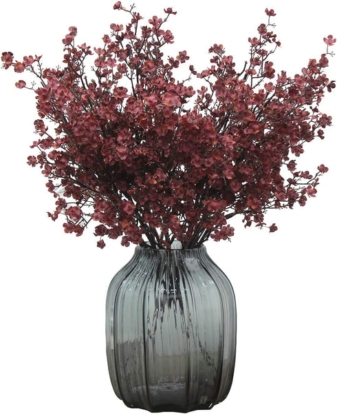 JAKY-Global Babys Breath Fabric Cloth Artificial Flowers 6 Bundle European Fake Silk Plants Decor Wedding Party Decoration Bouquets Real Touch DIY Home Garden (Autumn Red-6pcs)