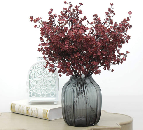 JAKY-Global Babys Breath Fabric Cloth Artificial Flowers 6 Bundle European Fake Silk Plants Decor Wedding Party Decoration Bouquets Real Touch DIY Home Garden (Autumn Red-6pcs)
