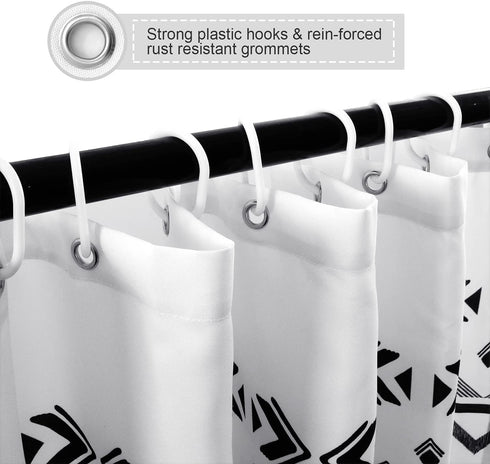 Uphome Boho Shower Curtain for Bathroom Black and White Geometric Tribal Shower Curtain Set with Hooks Modern Bohemian Bath Curtain,Upgraded Thicken Fabric-160GSM, 72x72