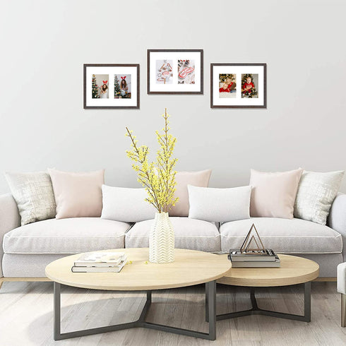Golden State Art, 11x14 Distressed Brown Wood Frame with White Mat - Displays Two 5x7 Photos - Real Glass, Sawtooth Hangers, Swivel Tabs - Wall Mounting, Landscape, Portrait